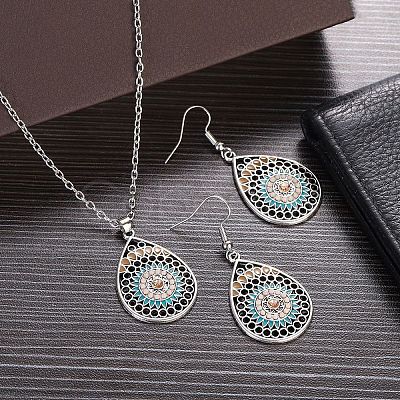 Bohemian Style Alloy Enamel Pendant Necklaces & Dangle Earrings Sets WG43411-11-1
