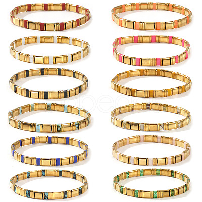 12Pcs Glass Seed Beads Stretch Bracelets for Women MR9301-1-1