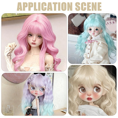 4Pcs 4 Colors High Temperature Fiber Long Flat Curly Hairstyle Doll Wig Hair DOLL-GL0001-04A-1