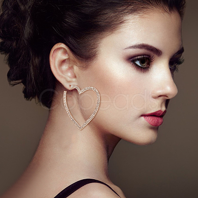 2 Pairs 2 Colors Crystal Rhinestone Hollow Out Heart Stud Earrings with 925 Sterling Silver Pins EJEW-AN0001-23-1