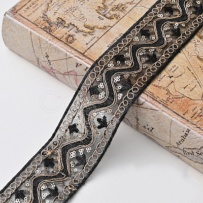 10 Yards Polyester Embroidery Lace Ribbon with Paillette PW-WG94215-02-1