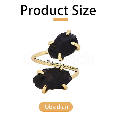 1Pc Raw Natural Gemstone Nuggets Beads Alloy Cuff Rings RJEW-PH0001-15C-1