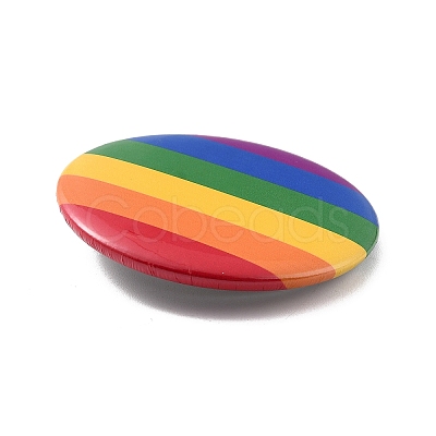 Flat Round Rainbow Strip Iron Brooch X-JEWB-P009-A01-1