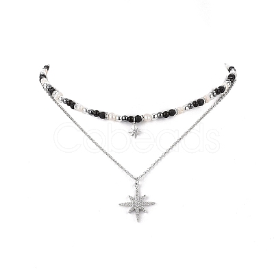 Clear Cubic Zirconia Star Pendant Necklaces Set NJEW-JN04150-1