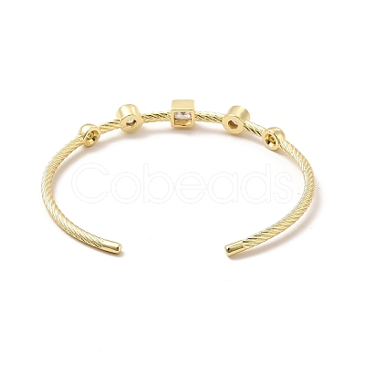 Clear Cubic Zirconia Square Cuff Bangle BJEW-E032-03G-1