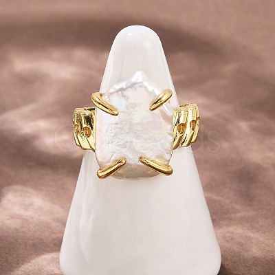 Square Natural Pearl Finger Rings RJEW-K286-09G-1