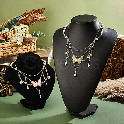 2Pcs 2 Colors Alloy Enamel Butterfly Pendant Double Layer Necklaces for Women NJEW-OC0001-05-1