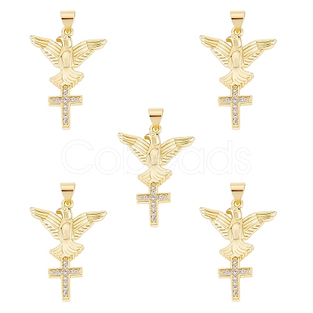 5Pcs Brass Micro Pave Clear Cubic Zirconia Pendants ZIRC-SZ0003-21-1