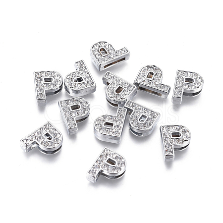 Alloy Initial Slide Charms with Grade A Rhinestones ALRI-R032-P-FF-1