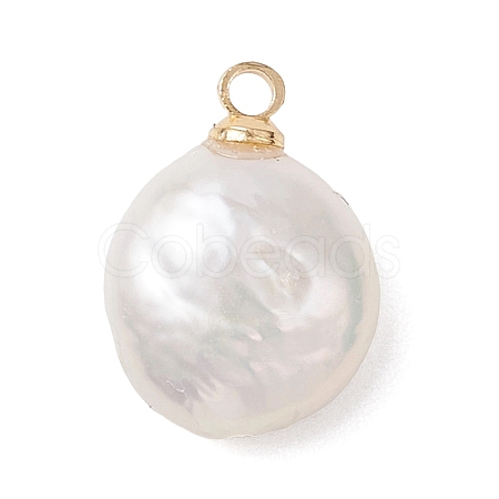 Natural Nucleated Pearl Keshi Pearl Flat Round Charms PALLOY-JF04781-1