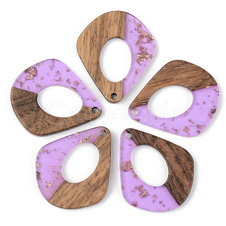 Transparent Resin & Walnut Wood Pendants X-RESI-S389-016A-B01-1