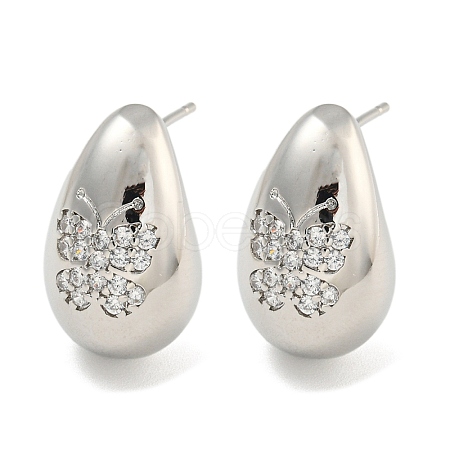 Rack Plating Brass Micro Pave Clear Cubic Zirconia Stud Earring EJEW-C102-29C-P-1
