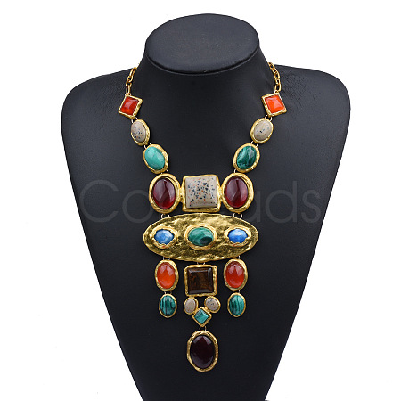 Oval Square Baroque Style Alloy & Colorful Resin Statement Bib Necklaces FS-WG6C445-01-1