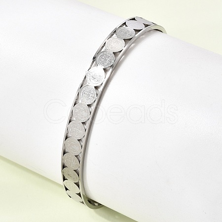 201 Stainless Steel Open Cuff Bangles for Women BJEW-Z162-01P-1