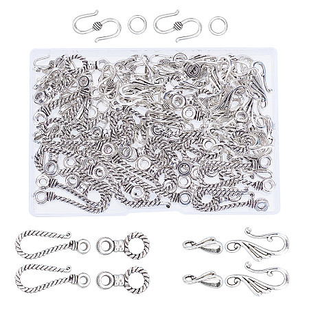 60 Sets 3 Style Tibetan Style Alloy Hook and Eye Clasps PALLOY-AR0001-21-1