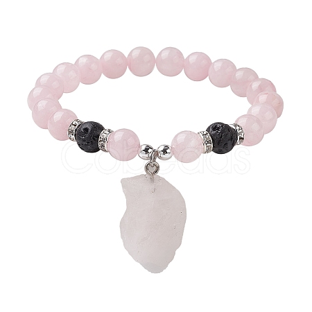 Natural Rose Quartz Beaded Stretch Bracelets BJEW-JB10070-03-1