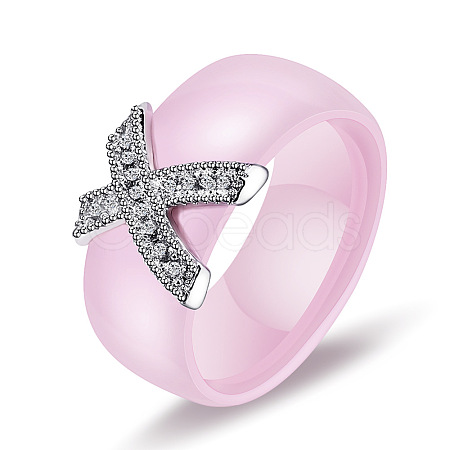 Cross Brass Micro Pave Clear Cubic Zirconia with Porcelain Finger Rings FS-WG0A171-20-1