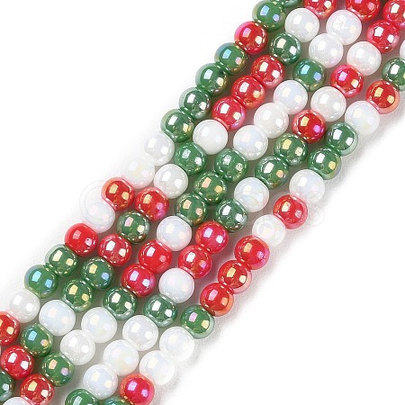 Christmas Theme Opaque Electroplate Glass Beads Strands GLAA-P056-4mm-A02-1