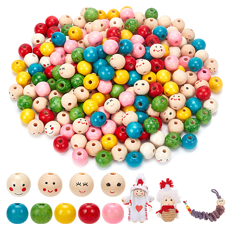225Pcs 9 Styles Printed Wood European Beads WOOD-NB0002-60-1