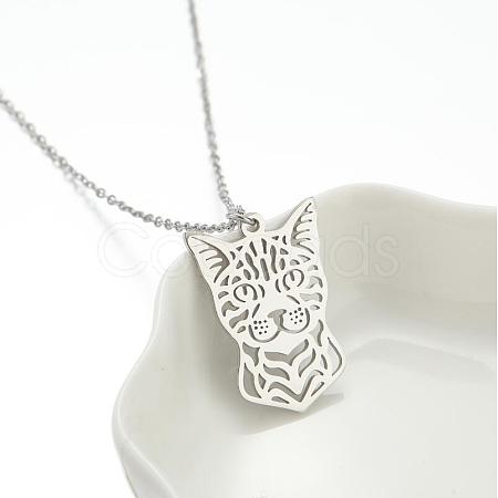 201 Stainless Steel Cutout Cat Shaped Pendant Necklaces for Unisex WG43D0D-02-1