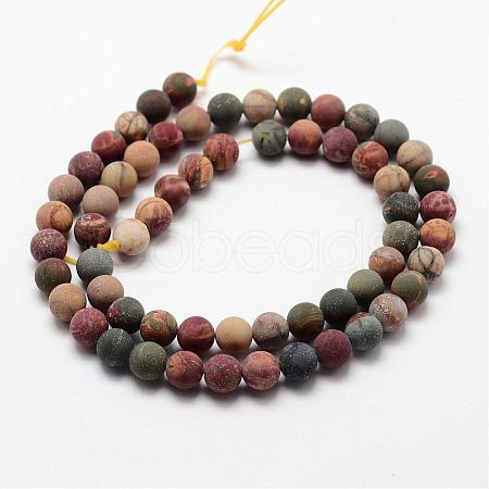 Matte Natural Polychrome Jasper/Picasso Stone/Picasso Jasper Beads Strands G-K113-03-4mm-1