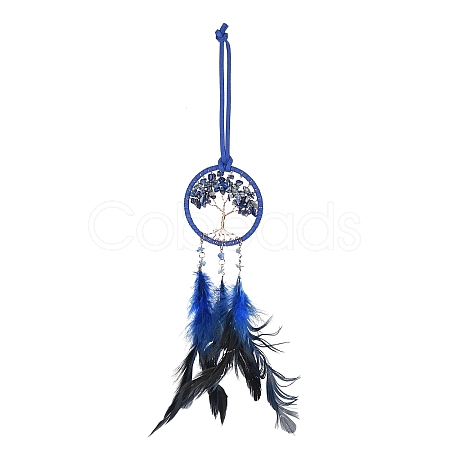 Iron Woven Web/Net with Feather Pendant Decorations LS-AJEW-P097-09-1