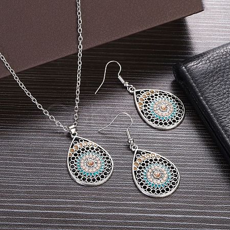 Bohemian Style Alloy Enamel Pendant Necklaces & Dangle Earrings Sets WG43411-11-1
