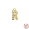 Real 18K Gold Plated 925 Sterling Silver Micro Pave Clear Cubic Zirconia Charms, Initial Letter, Letter R, 9.5x4.5x1.5mm, Hole: 0.9mm