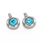 Trendy Original Color 304 Stainless Steel Grade A Rhinestone Flat Round Charm Pendants, March Birthstone Charms, Faceted, Stainless Steel Color, Aquamarine, 9x6.5x4mm, Hole: 2mm