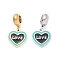 304 Stainless Steel European Dangle Charms, Large Hole Pendants, with Enamel, Golden & Stainless Steel Color, Heart & Word Love, Turquoise, 21mm, Hole: 4.5mm