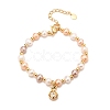 Brass Micro Pave Cubic Zirconia Flat Round Charms Bracelets BJEW-D447-04G-01-2