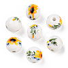 Floral Printed Porcelain Beads PORC-E021-01D-1
