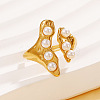 304 Stainless Steel Imitation Pearl Cuff Open Rings for Women WGC51AB-02-1