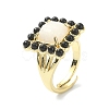 Synthetic Moonstone & Natural Black Agate Gemstone Rectangle Adjustable Ring RJEW-B030-01A-04-2