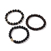 3Pcs Natural Dyed & Heated Black Agate and Coconut Beads Stretch Bracelets Set BJEW-JB08933-4