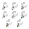8Pcs 8 Color Birthstone Rhinestone & 201 Stainless Steel Flat Round Charm Rings Set RJEW-AB00004-1