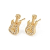 Brass Micro Pave Clear Cubic Zirconia Guitar Stud Earrings EJEW-F400-08G-4