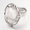Adjustable Oval Gemstone Wide Band Rings RJEW-L062-01D-2