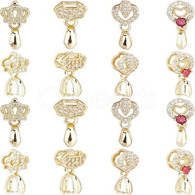 16Pcs 4 Style Brass Micro Pave Cubic Zirconia Ice Pick Pinch Bails ZIRC-FH0001-08-1