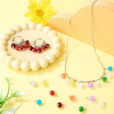90Pcs 9 Colors Baking Paint Imitation Jade Glass Round Bead with Iron Pendants PALLOY-TAC0281-1