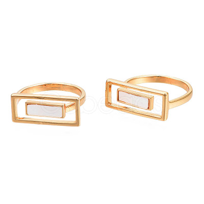 Natural Shell Rectangle Finger Ring RJEW-N039-01-1