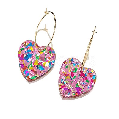 Glitter Heart Acrylic & Iron Alloy Hoop Earrings for Women FS-WG2AED5-02-1