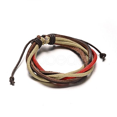 Adjustable Leather Cord Multi-Strand Bracelets BJEW-M169-09-1