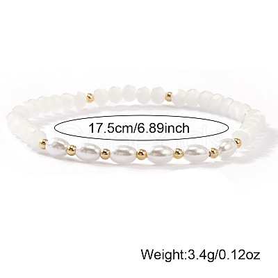 Fashion Natural Freshwater Pearl & Brass & Glass Beaded Stretch Bracelets for Women SF7008-3-1