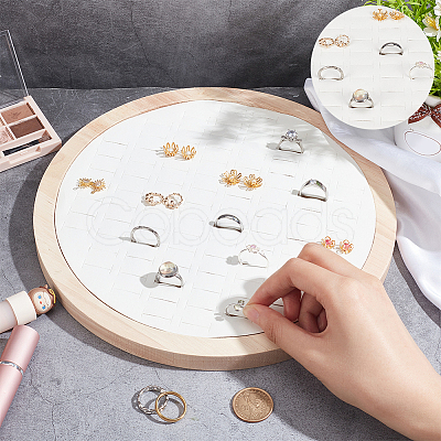 92-Slot Wooden Ring Jewelry Display Round Tray EDIS-WH0030-20A-1