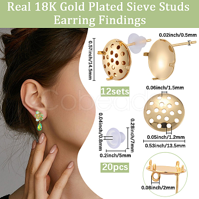 Brass Studs Earring Findings KK-BBC0019-01G-02-1