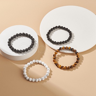 4Pcs 4 Style Synthetic & Natural Mixed Gemstone Round Beaded Stretch Bracelets Set for Men Women BJEW-JB08872-1