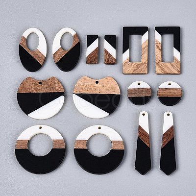 14Pcs 7 Styles Opaque Resin & Walnut Wood Pendants RESI-N053-18-1