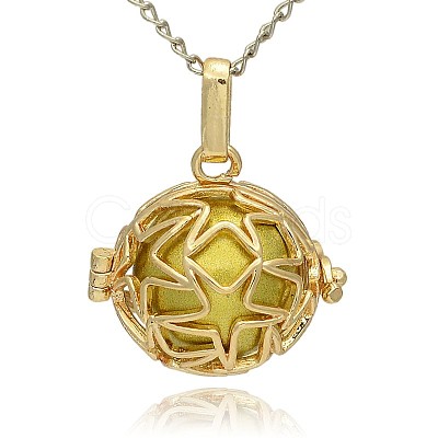 Golden Tone Brass Hollow Round Cage Pendants KK-J231-02G-1