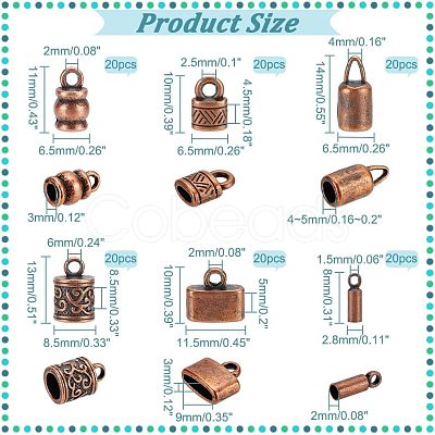 120Pcs 6 Styles Tibetan Style Alloy Cord End FIND-NB0004-49-1